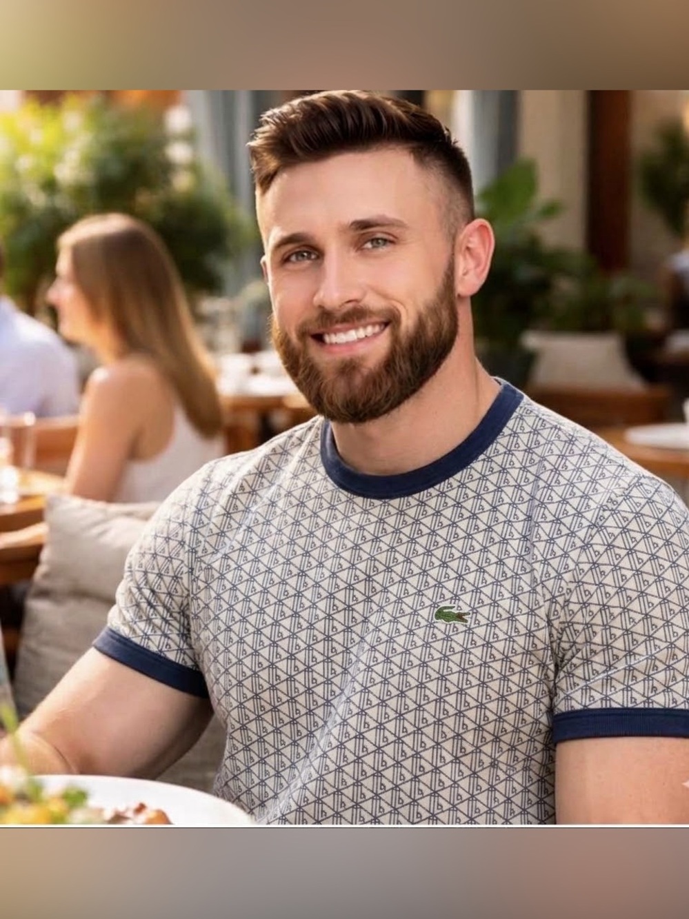 Lacoste Men's Navy-Trim Geometric Print Short Sleeve Tee